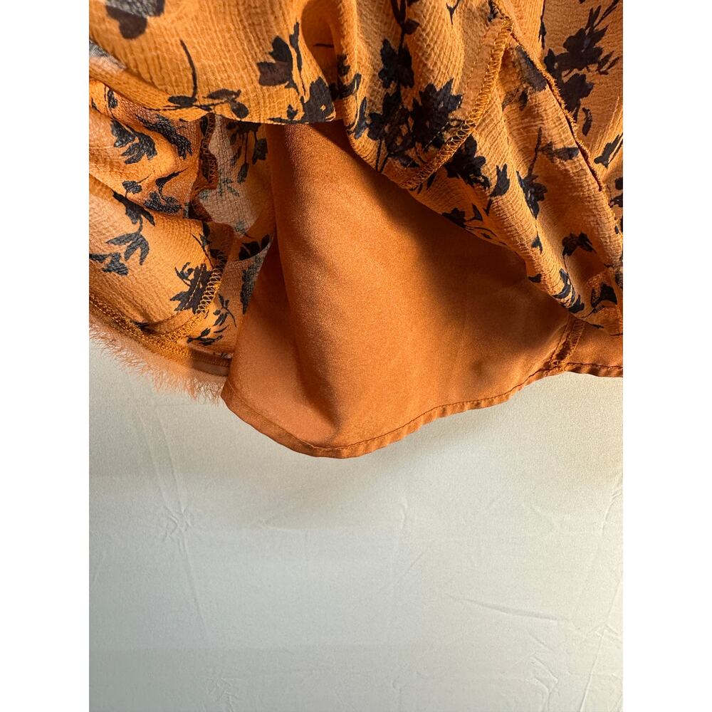 Kimchi Blue Orange Fall Floral Mini Dress L Tie Back Long Sleeve Fall Boho Style - Picture 4 of 11